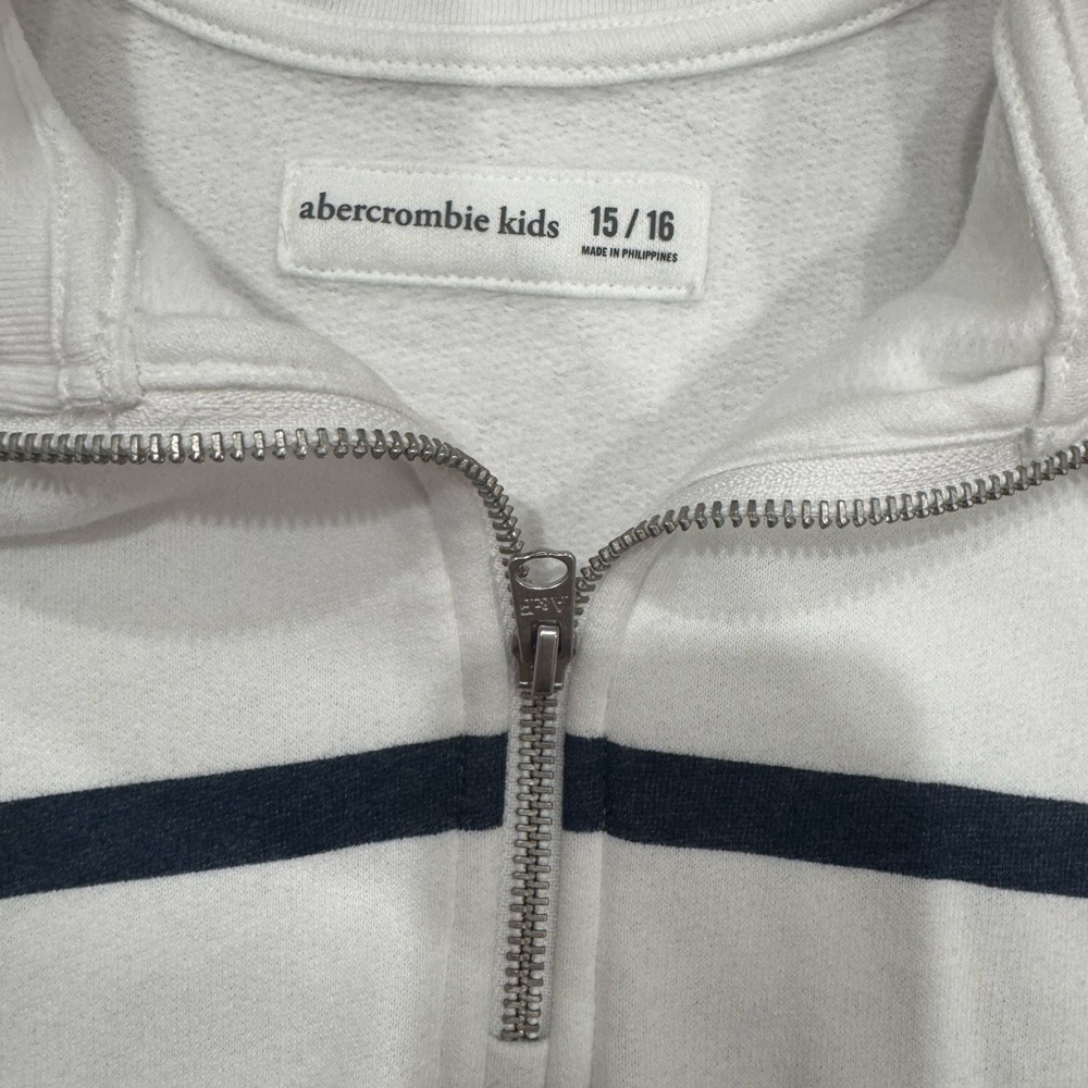 Abercrombie Kids White and Blue Striped Zip-Up Sweater - Picture 2 of 3